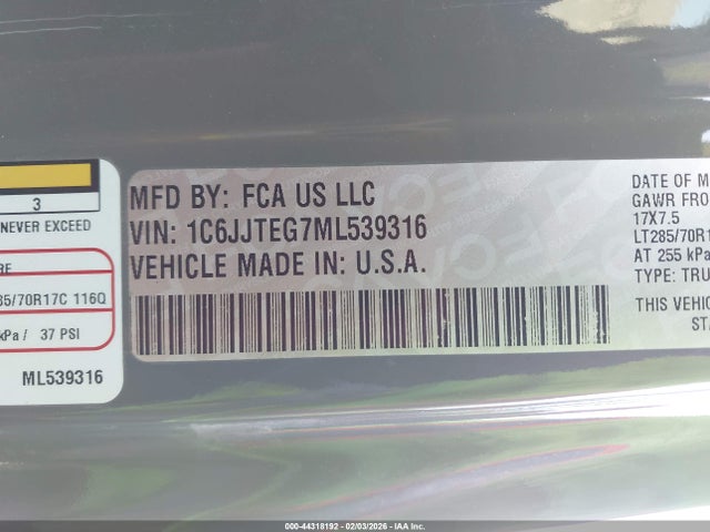 1C6JJTEG7ML539316 Jeep Gladiator Mojave 4x4