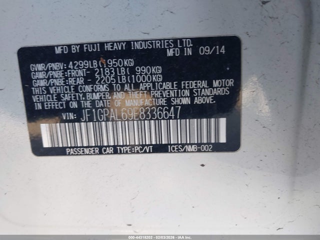 JF1GPAL69E8336647 Subaru Impreza 2.0i Sport Premium