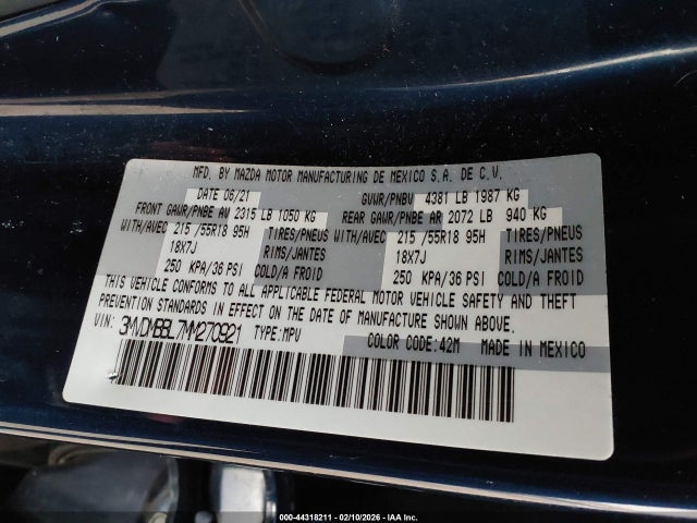 Aukcja sprzedaży 2021 Mazda Cx-30 Select, vin: 3MVDMBBL7MM270921, numer aukcji: 44318211