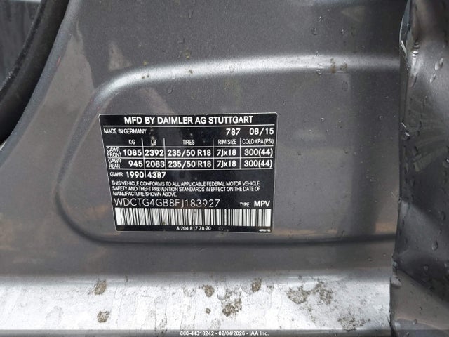 Продаж на аукціоні авто 2015 Mercedes-benz Gla 250 4matic, vin: WDCTG4GB8FJ183927, номер лоту: 44318242