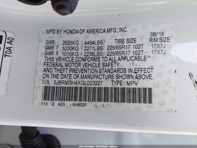 5J6RM3H4XGL023227 Honda CR-V SE