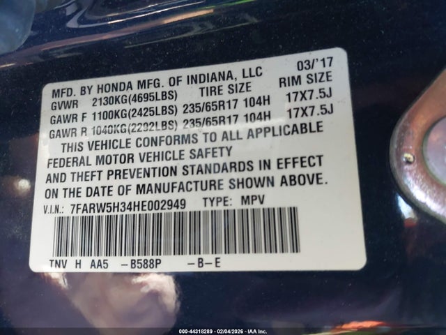 7FARW5H34HE002949 Honda CR-V LX