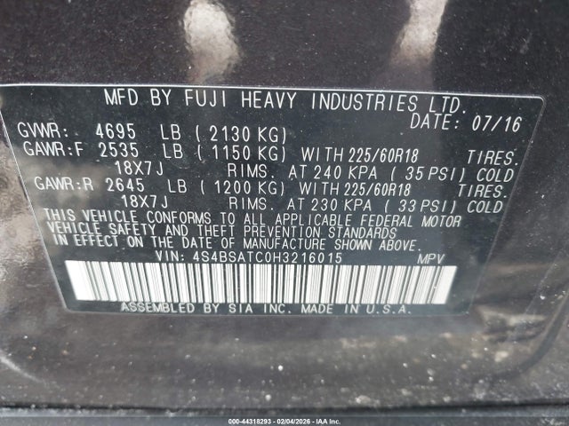 2017 SUBARU OUTBACK 4S4BSATC0H3216015 Photo 8