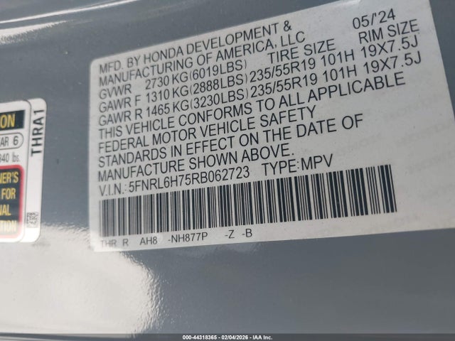 2024 HONDA ODYSSEY 5FNRL6H75RB062723 Photo 8