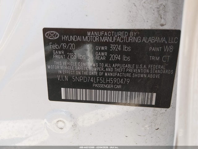 5NPD74LF5LH590479 Hyundai ELANTRA SE
