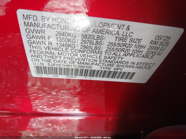 5J8YE1H81TL000100 Acura Mdx Advance Package