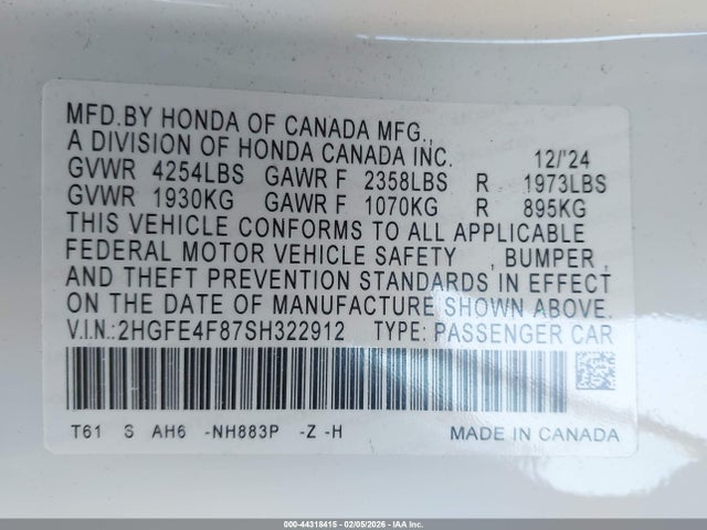 2025 HONDA CIVIC HYBRID 2HGFE4F87SH322912 Photo 8