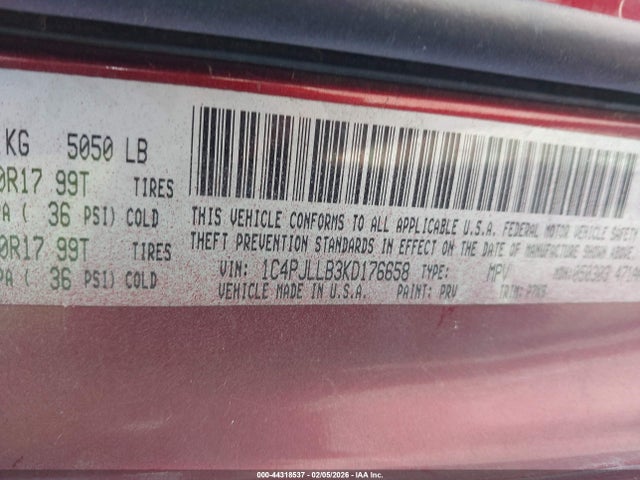 44318537 :رقم المزاد ، 1C4PJLLB3KD176658 vin ، 2019 Jeep Cherokee Latitude Plus Fwd مزاد بيع