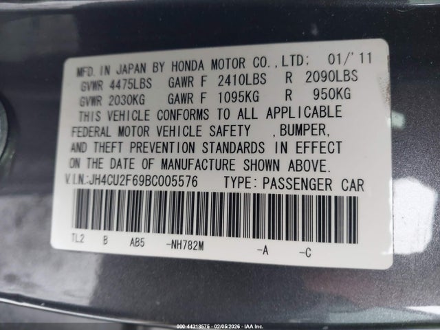 Auction sale of the 2011 Acura Tsx 2.4, vin: JH4CU2F69BC005576, lot number: 44318575