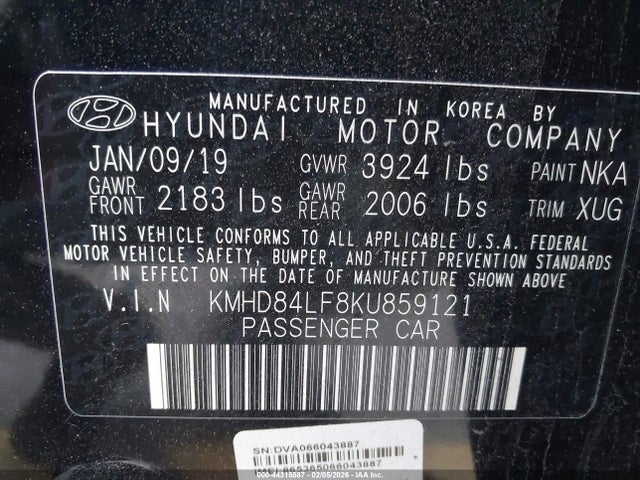Aukcja sprzedaży 2019 Hyundai Elantra Value Edition, vin: KMHD84LF8KU859121, numer aukcji: 44318587