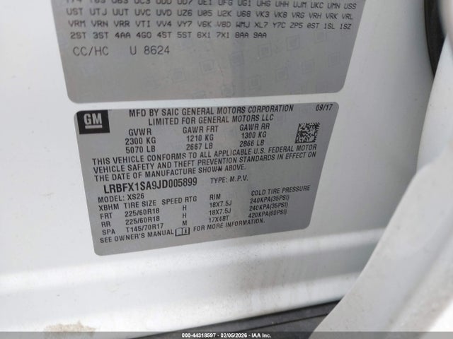 Aukcja sprzedaży 2018 Buick Envision Essence, vin: LRBFX1SA9JD005899, numer aukcji: 44318597