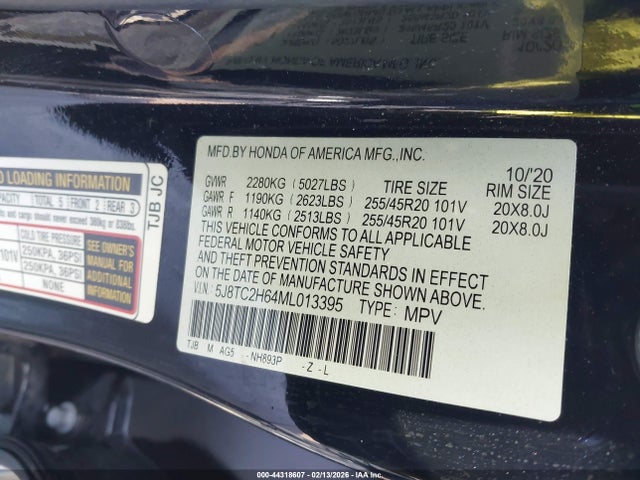 44318607 :رقم المزاد ، 5J8TC2H64ML013395 vin ، 2021 Acura Rdx A-spec Package مزاد بيع