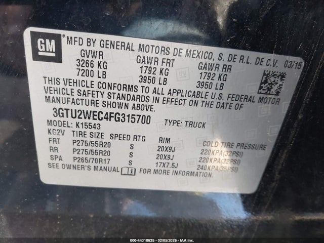 Продаж на аукціоні авто 2015 Gmc Sierra 1500 Denali, vin: 3GTU2WEC4FG315700, номер лоту: 44318625