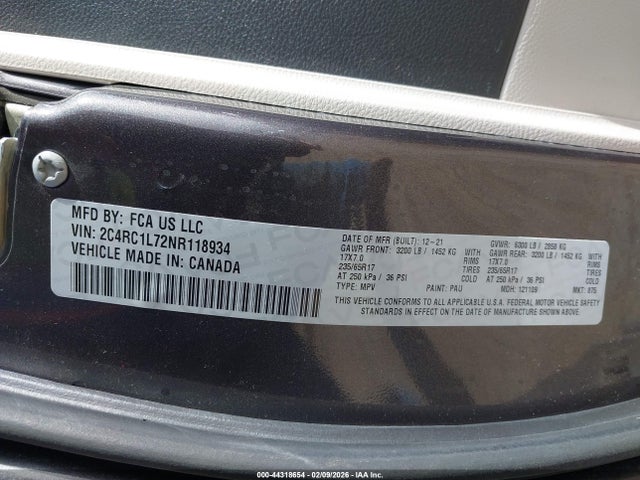 Продажа на аукционе авто 2022 Chrysler Pacifica Hybrid Touring L, vin: 2C4RC1L72NR118934, номер лота: 44318654