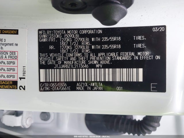 Aukcja sprzedaży 2020 Lexus Nx 300 F Sport, vin: JTJJARBZ1L2173646, numer aukcji: 44318703