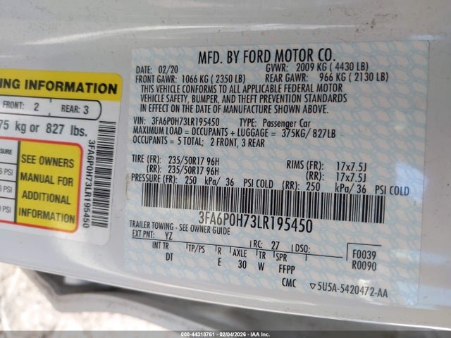 3FA6P0H73LR195450 Ford FUSION SE