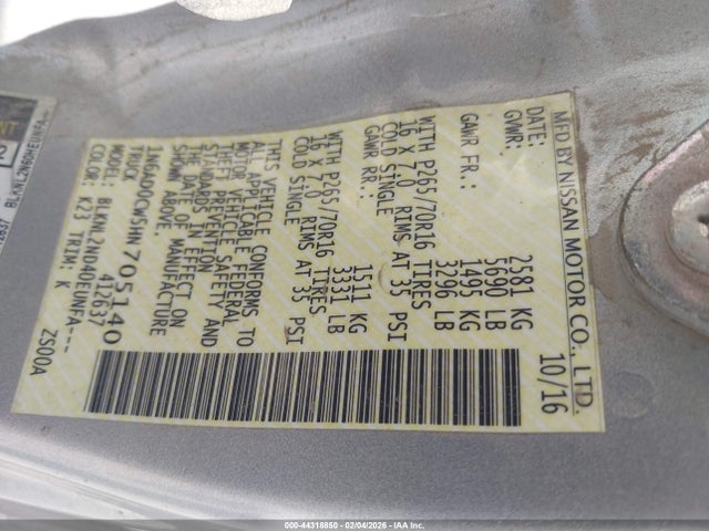 1N6AD0CW5HN705140 Nissan Frontier Sv