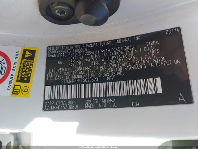 Toyota Highlander Xle 2014 5TDJKRFH4ES029523 Image 9