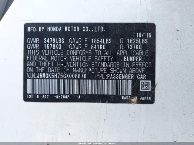 JHMGK5H75GX008876 Honda FIT EX
