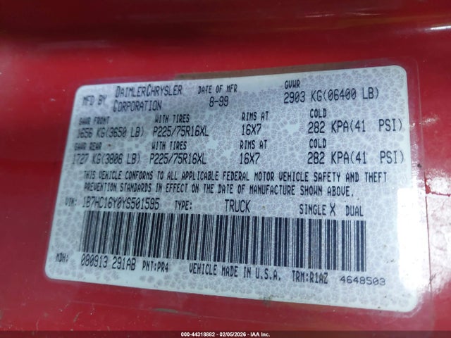 2000 DODGE RAM 1500 1B7HC16Y0YS501595 Photo 8