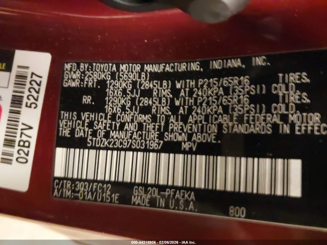 2007 TOYOTA SIENNA 5TDZK23C97S031967 Photo 8