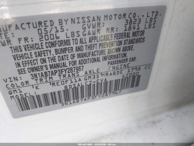 Nissan SENTRA S 2015 3N1AB7AP3FY287967 Image 9