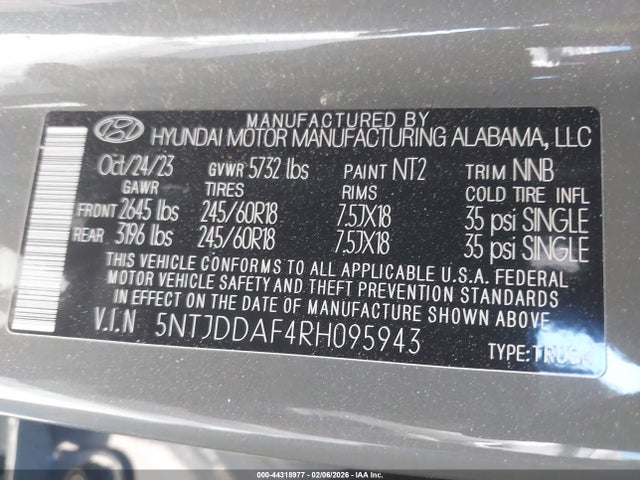 44318977 :رقم المزاد ، 5NTJDDAF4RH095943 vin ، 2024 Hyundai Santa Cruz Xrt مزاد بيع