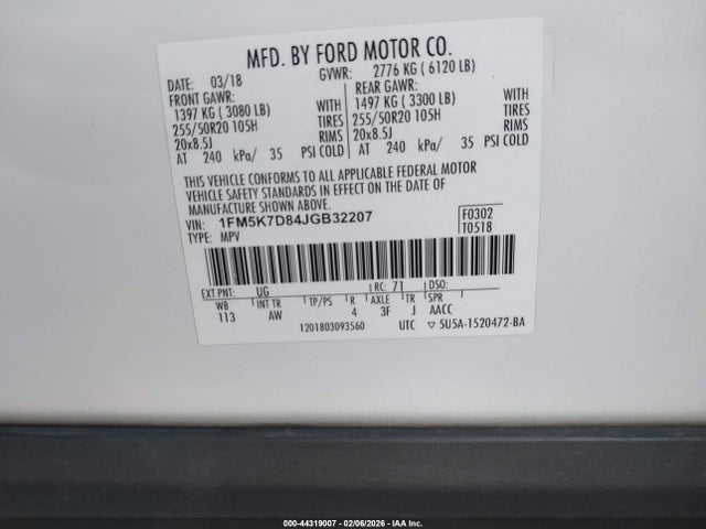 1FM5K7D84JGB32207 Ford EXPLORER XLT