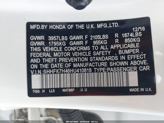 SHHFK7H46HU410818 Honda Civic Sport