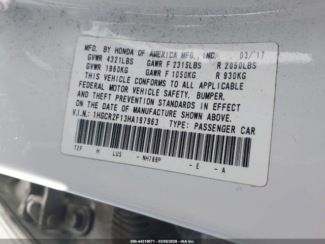 1HGCR2F13HA197963 Honda Accord Sport Se
