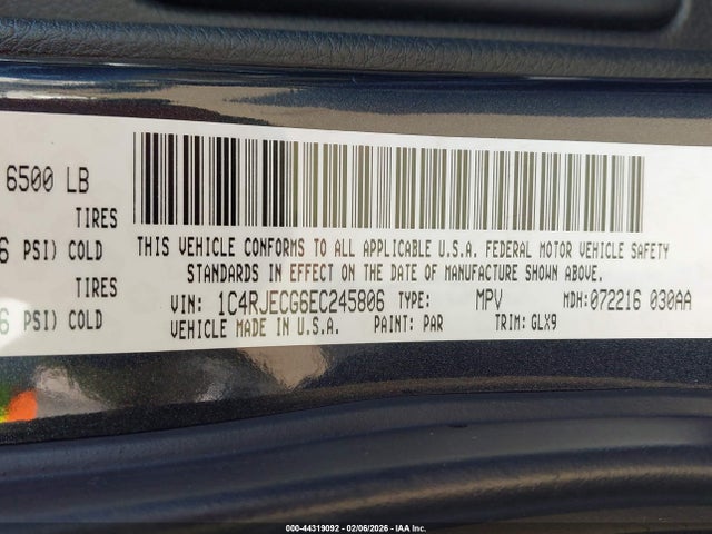 2014 Jeep Grand Cherokee Overland მანქანა იყიდება აუქციონზე, vin: 1C4RJECG6EC245806, აუქციონის ნომერი: 44319092
