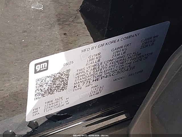 KL77LHEP4SC300438 Chevrolet Trax Fwd Lt