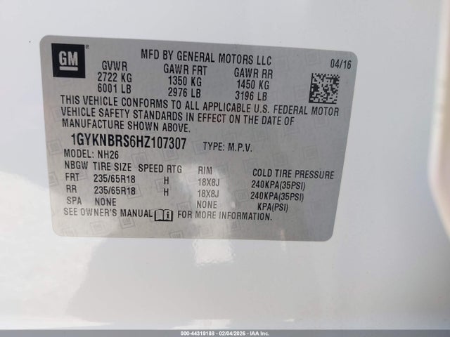 1GYKNBRS6HZ107307 Cadillac XT5 LUXURY