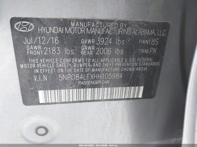 5NPD84LFXHH105984 Hyundai ELANTRA SE