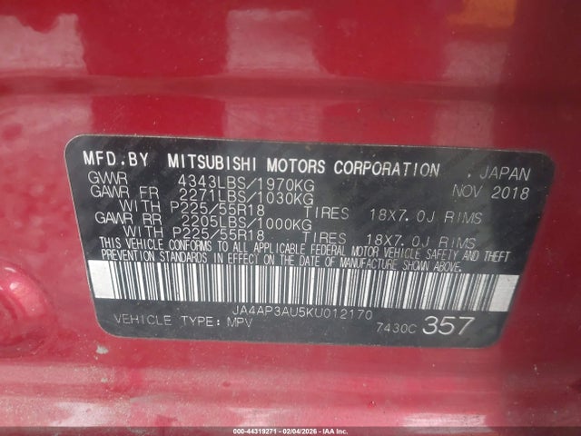 2019 MITSUBISHI OUTLANDER SPORT JA4AP3AU5KU012170 Photo 8