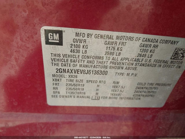 Chevrolet Equinox Premier 2018 2GNAXVEV8J6136300 Image 9