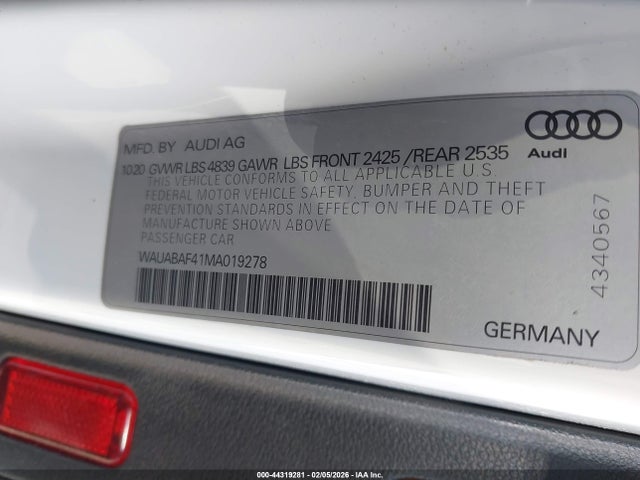 Продажа на аукционе авто 2021 Audi A4 Premium 40 Tfsi Quattro S Tronic, vin: WAUABAF41MA019278, номер лота: 44319281