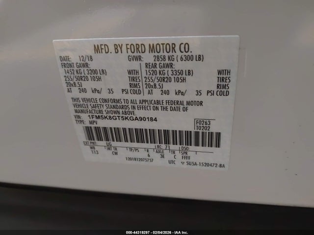 1FM5K8GT5KGA90184 Ford EXPLORER SPORT