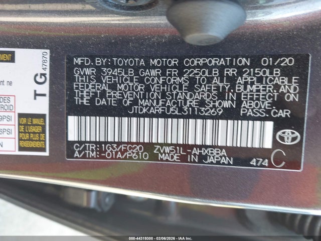 JTDKARFU5L3113269 Toyota Prius L Eco