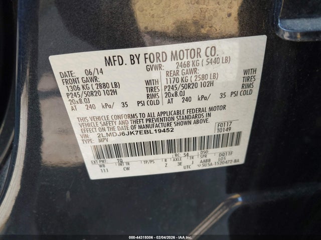 2LMDJ6JK7EBL19452 Lincoln MKX