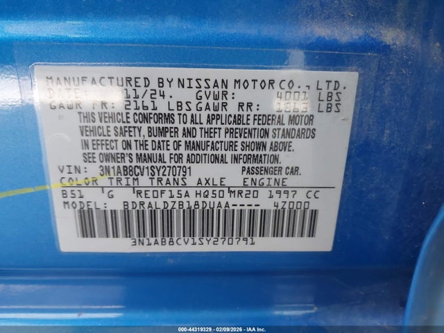3N1AB8CV1SY270791 Nissan SENTRA SV