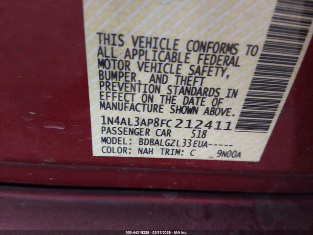 Aukcja sprzedaży 2015 Nissan Altima 2.5/2.5 S/2.5 Sl/2.5 Sv, vin: 1N4AL3AP8FC212411, numer aukcji: 44319335