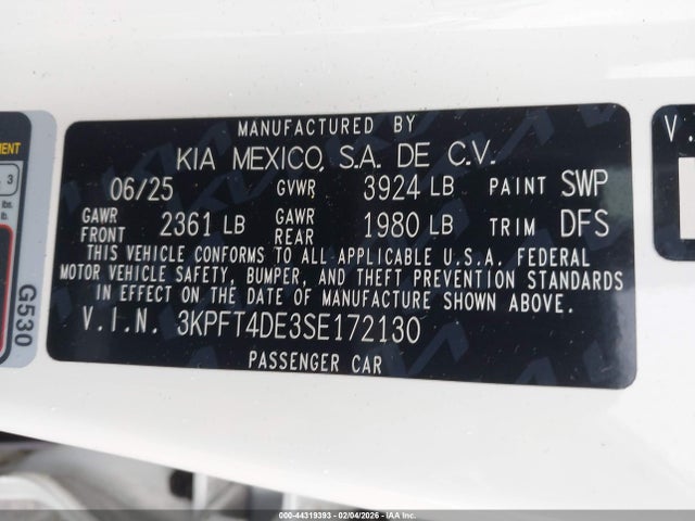 Продажа на аукционе авто 2025 Kia K4 Lx, vin: 3KPFT4DE3SE172130, номер лота: 44319393