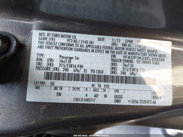 Ford FOCUS SE 2014 1FADP3K22EL202329 Image 9