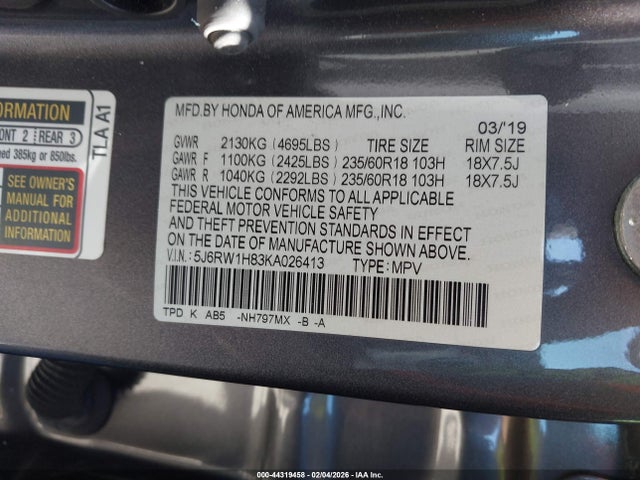 5J6RW1H83KA026413 Honda Cr-v Ex-l