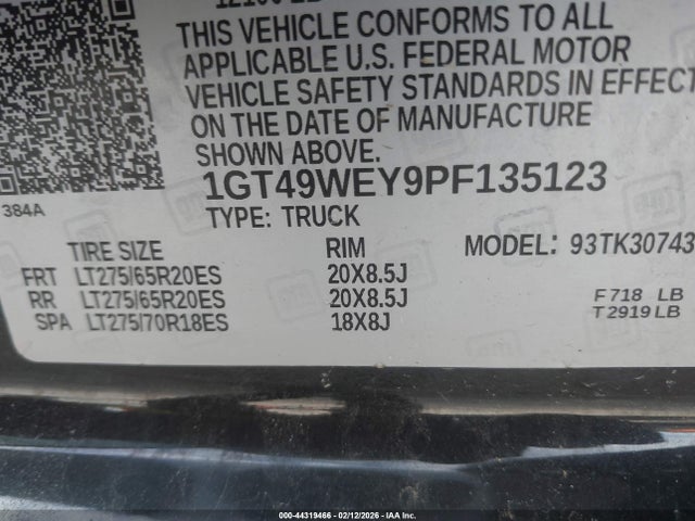 44319466 :رقم المزاد ، 1GT49WEY9PF135123 vin ، 2023 Gmc Sierra 3500hd 4wd  Standard Bed Denali مزاد بيع