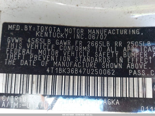 2007 TOYOTA AVALON 4T1BK36B47U250062 Photo 8