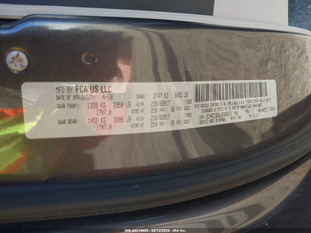44319485 :رقم المزاد ، 2C4RC1BG4JR306673 vin ، 2018 Chrysler Pacifica Touring L مزاد بيع