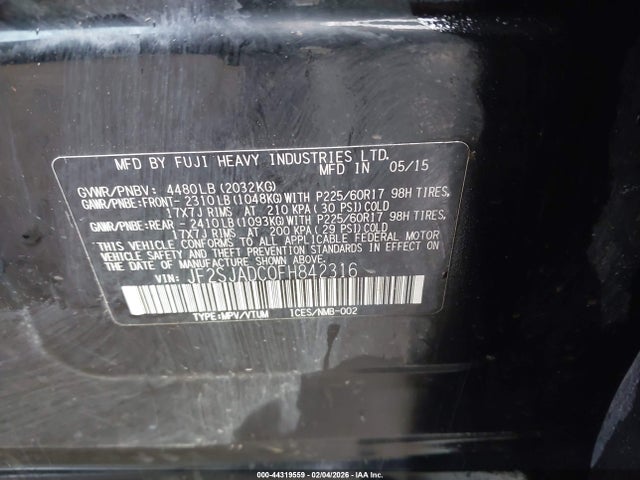 JF2SJADC0FH842316 Subaru Forester 2.5i Premium