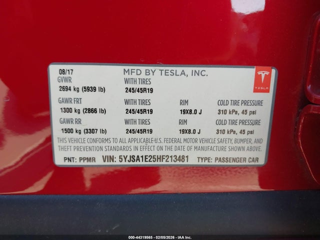 2017 TESLA MODEL S 5YJSA1E25HF213481 Photo 8
